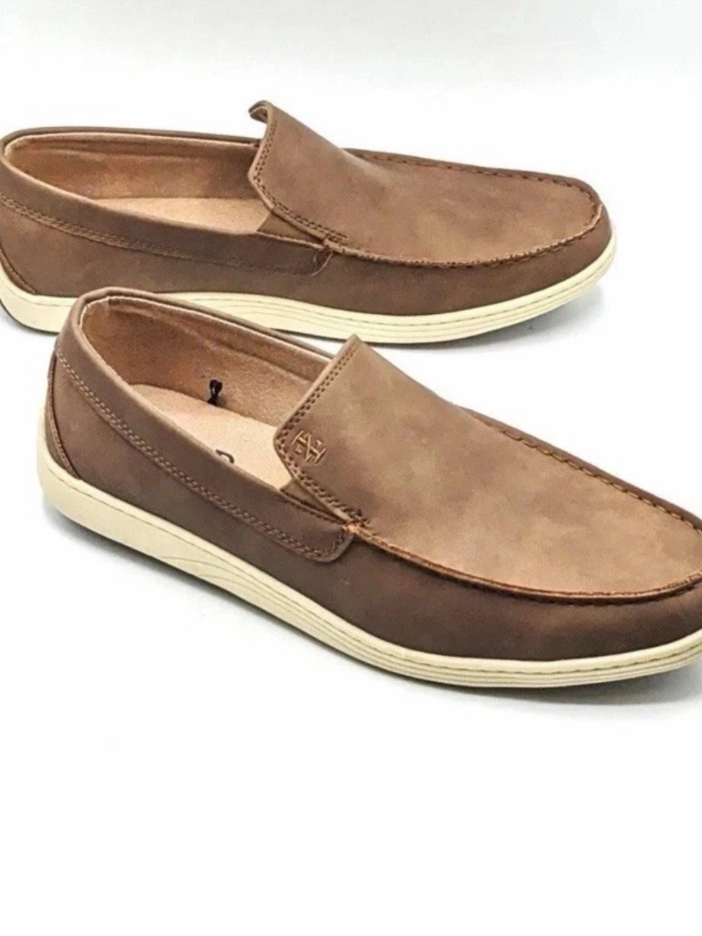 New Izod Seapoint Tan Brown Mens Lofers Slip On Shoes Lightweight Memory Foam